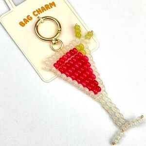 ~ NEW Bag Charm Anthropologie Cocktail Martini Cosmo Pink Drink Beaded Key Ring